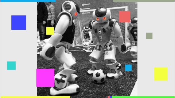 The Interface cover artwork depicting two robots playing football